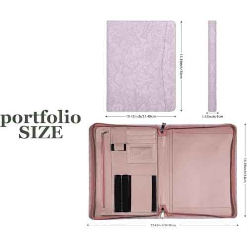 Embossed PU Leather Portfolio for Women,Professional Organize 3-Ring Padfolio with A4 Notepad Holder,Professional Business Document Organizer for Women (Purple)