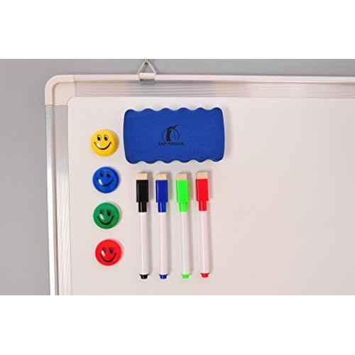White Board Cork Board Combo - 24x18 in Dry Erase Board with Cork and 1 Magnetic Eraser, 4 Dry Wipe Markers, 4 Magnets and 10 Pins - Wall Hanging Whiteboard with Corkboard for Home and Office