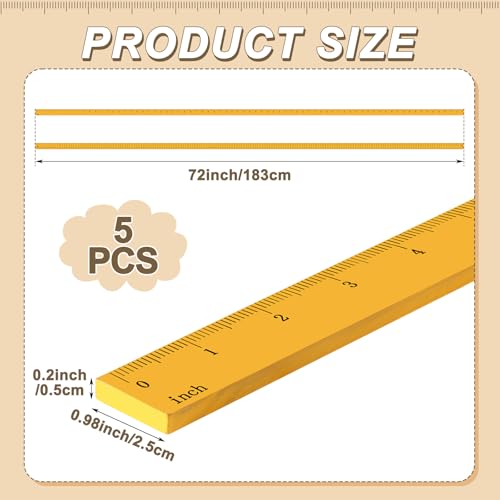 Janlaugh 5 Pcs Meter Stick 72 Inch Yard Stick Wood Economy Meterstick Ruler Wood Double Sided Yardstick for School Classroom Home Office Tailor Craft