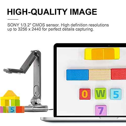 JOYUSING V500S 8MP Document Camera for Teachers, USB Visualiser for A3 Size, LED Light, AutoFocus, OCR for Windows, Classroom Presentation, Remote Teaching, Web Conferencing, Mac, Windows, Chromebook