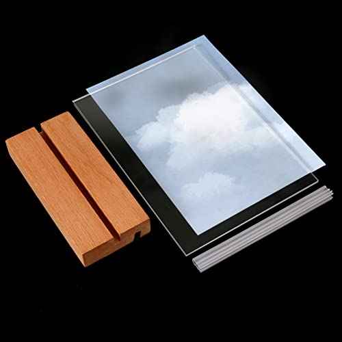newnewshow 5"x7" Acrylic Sign Holder with Wood Base Wood Sign Holder Vertical or Slant Back Display for Store Office (5x7 L/T)