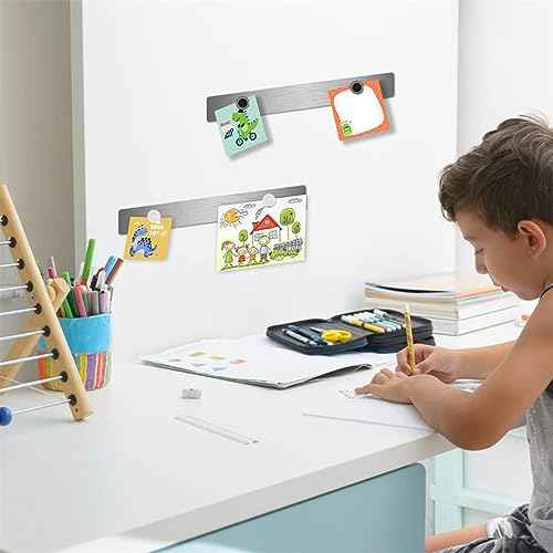 Stainless Iron Magnetic Display Board - Frameless Metal Magnet Boards with 20 Pcs Magnet Memo Strips for Office, Home, School