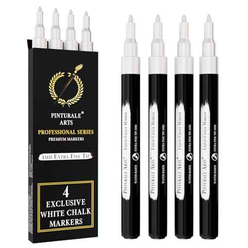 4 Extra Fine Tip White Chalk Markers | 1mm Tip | For Windows, Blackboard, Dry Erase Board, Chalkboards, Glass, Easy Erase | White Chalk Pens Fine Tip