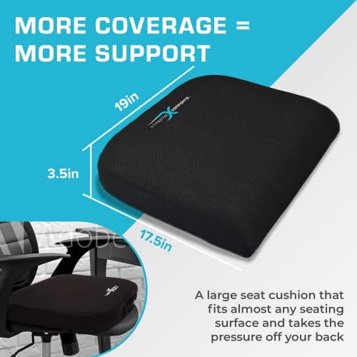 Xtreme Comforts Classic Black Memory Foam Seat Cushion for Office, Desk, Car & Wheelchair
