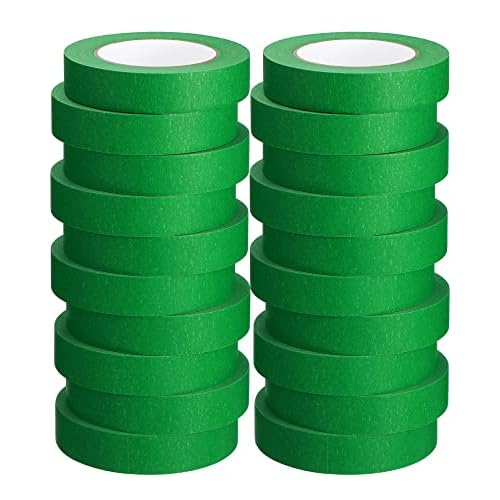 Fainne 20 Pcs Green Painters Masking Tape Bulk 1 Inch x 55 Yard, General Purpose Paint Band Removable Adhesive Tape Multi Surface Roll for Painting Labeling School Supplies