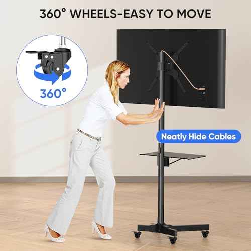 Mobile TV Cart for 23-55 Inch LCD LED Flat/Curved TVs with Tilting and Rotating, Portrait to Landscape, Height Adjustable Portable Rolling TV Stand with Wheels, up to 88lbs Max VESA 400x400 mm