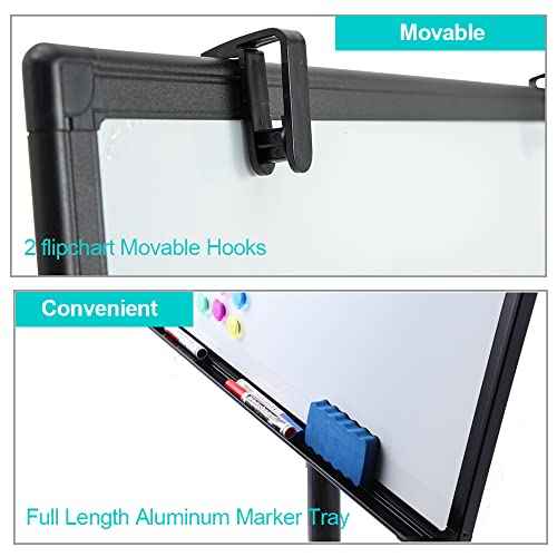 Magnetic Mobile Whiteboard/Height Adjustable Dry Erase Board Easel on Rolling Stand w/Flipchart Easel Pad, 36" x 24", Black