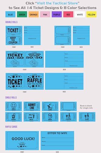 Tacticai 1000 Raffle Tickets Double Roll - Blue, 50/50 Event Tickets for Fundraisers & Parties