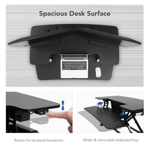 FLEXISPOT Electric Standing Desk Converter 36" Wide Motorized Stand up Riser for Monitor and Laptop, Black Height Adjustable Workstation for Home Office