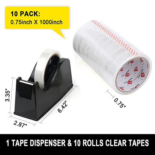 BOMEI PACK Desktop Tape Dispenser – 1" & 3" Cores, Weighted Base with Clear Tape Refills