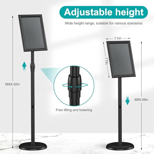 Sign Stand 11x17 inch, Adjustable Floor Standing Sign Holder, 360¡Æ Rotation Sign Holder Stand with Snap-Open Frame, Outdoor Indoor Pedestal Sign Holder Display