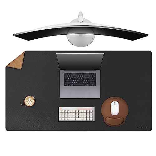 MAIDERN 43.3¡±x 19.6¡± Leather Desk Pad, Large Desk Mat, Reversible Cork & Leather Large Mouse pad for Desk, Waterproof Computer Desk Pad for Gaming Home Office (Black) ¡¦