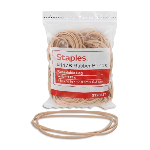 Staples #117B Heavy-Duty Rubber Bands, 1/4 lb Bag (Approx. 50 Bands) - Beige