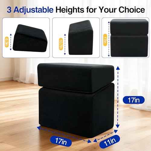 Tromlycs Foot Rest for Under Desk at Work Office Chair, Ergonomic Footrest with 3 Adjustable Heights & Washable Cover, Footstool for Home, Airplane, Travel (Black)