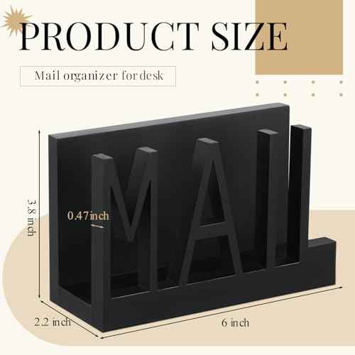1 Slot Mail Holder Wooden Mail Organizer Black Countertop with Cutout Lettering Design for Office Desktop Envelope and Document Storage Rack(Mail)