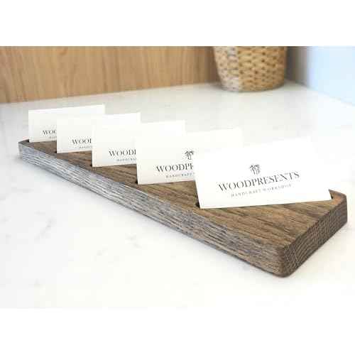 Oak Wood Multiple Business Card Holder - 5 Slot Modern Card Stand for Office Desk, Perfect Professional Card Organizer for Men and Women, Stylish and Functional Design (Dark Brown)