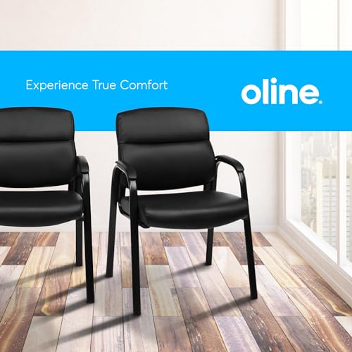 Oline Leather Guest Chair with Padded Arms — 1 Pack, ErgoComfort Reception Chair, Black