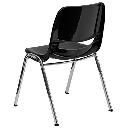 Flash Furniture HERCULES Series 440 lb. Capacity Kid's Black Ergonomic Shell Stack Chair with Chrome Frame and 14" Seat Height