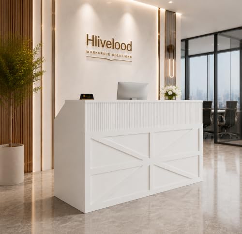 63in Modern Reception Desk with Built-in Power Station - Front Counter Table