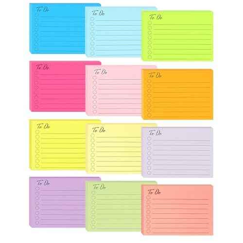 12 Pads to Do List Sticky Notes, 504 Sheets, 3x4 Inch with Line Adhesive Memo, 12 Bright Multi Colors Self-Stick Note Pads, to Do List Notepad, Easy to Use for Home, Office, Notebook