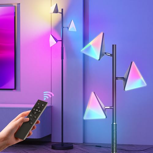 36W RGBCW Floor Lamp, Color Changing LED Tree Floor Lamp, Stepless Dimmable Tall Standing Lamp with Remote & Touch Control, 2700K-6500K Modern Floor Lamps for Living Room, Bedroom, Gaming Room - Black