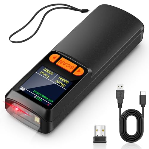 Mini Bluetooth Barcode Scanner 2D QR 1D Wireless Handheld with LCD Display