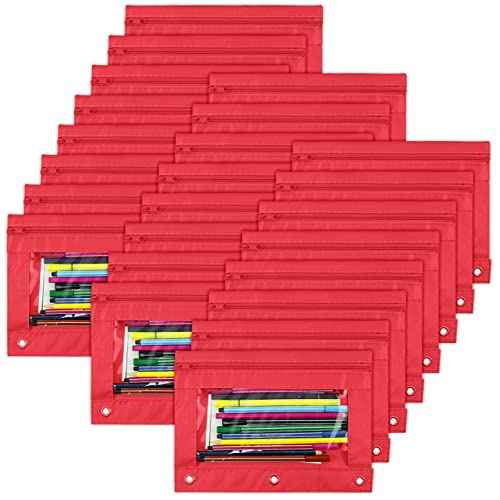 YoeeJob Pencil Pouch for 3 Ring Binder, Zipper Pencil Pouches Bulk, Pencil Case Pouch with Clear Window for Class, School, Office, Red, 24 Packs