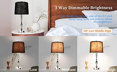 Dott Arts 24.8'' Modern Table Lamps - Set of 2 Bedside Lamps with USB Charging & Dimmable Touch Control | Silvery & Black