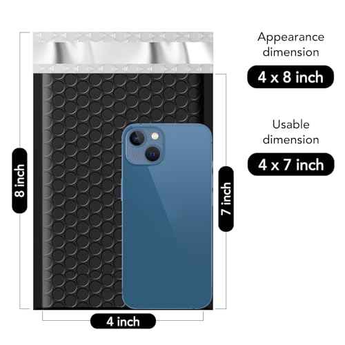 Fuxury Black Bubble Mailers 4x8" 200 Pack Waterproof Padded Envelopes Self Seal Bubble Envelopes Usable Size 4x7" Padded Mailers for Small Business Shipping Envelope Mailers