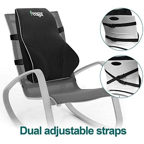 Feagar Lumbar Pillows Back Support Cushions 2025 Extra Large Memory Foam Pillows for Car Seat Office Chair Home, Low Back Pillow Chair Cushions with Extension Strap, Black