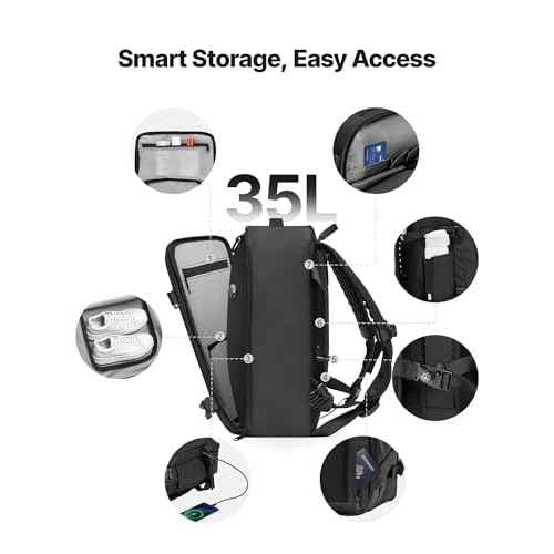 VEVOR Vacuum Travel Backpack, 35L, Vacuum Seal Compression Travel Backpack with Air Pump, Multiple Pockets & Compartments, Water-Resistant Carry-On Suitcase Luggage, Casual Personal Item Bag, Black