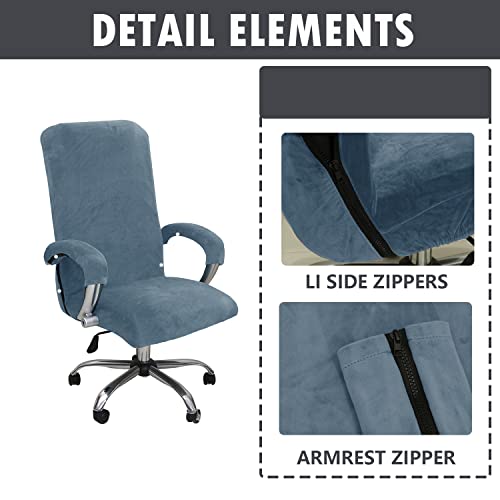 GOWT X-Large Velvet Plush Office Chair Cover with Armrest - Gray Blue