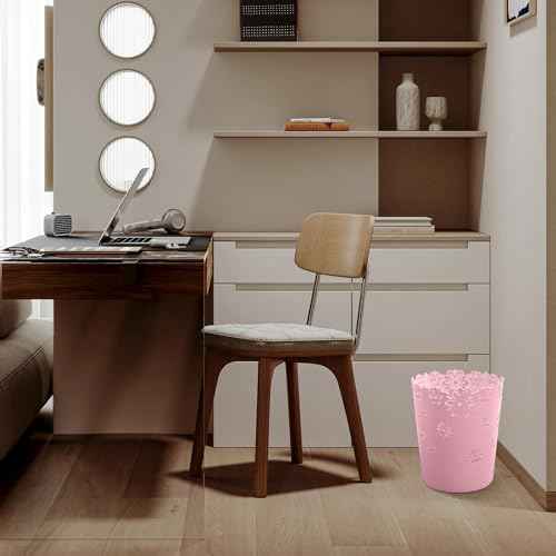 Simple Cute Wastebasket Hollow Flower Shape Plastic Lidless Wastepaper Baskets Trash Can Pink Bathroom Decor 3.6 Gallons Garbage can (Pink, XL)