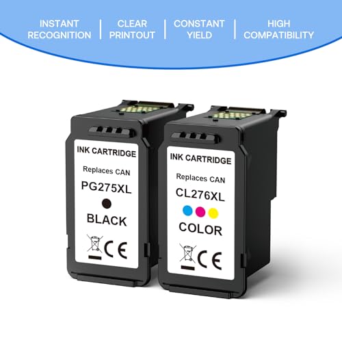 275XL 276 XL Ink Cartridges for Canon Ink 275 and 276 for Canon PG-275 CL-276 Ink Cartridges Compatible for PIXMA TR4720 TS3522 TR4722 TS3500 TS3520 Printers (1 Black, 1 Tricolor)