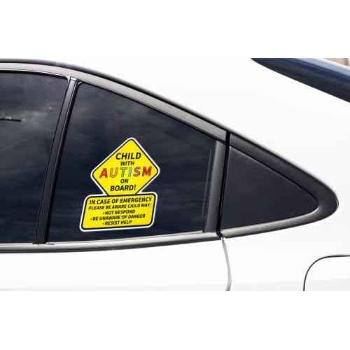 Child with Autism On Board Sticker 2-Pack Decals | Latex Optimized Bright Visible Durable Stickers | 5.5-Inches by 4.5-Inches | Emergency Alert for Autistic Child Stickers