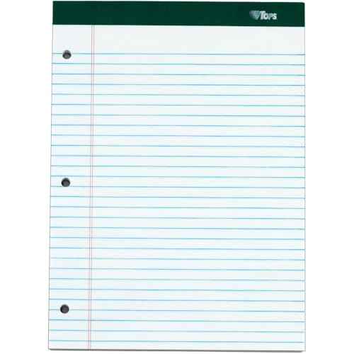 TOPS 63437 Double Docket Ruled Pads, 8 1/2 x 11 3/4, White, 100 Sheets (Pack of 6 Pads)