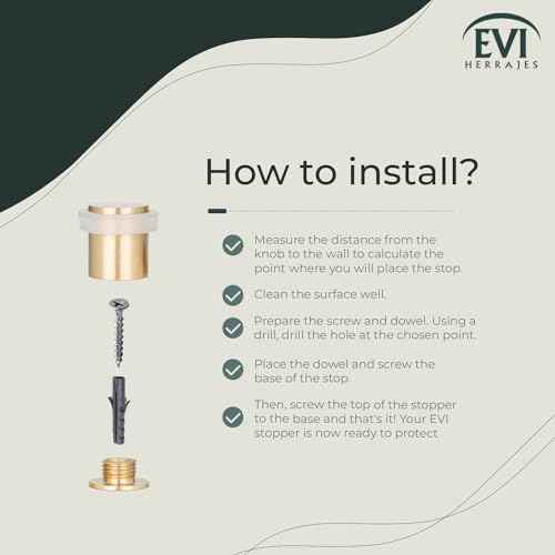 Pack of 2 EVI Door Stoppers |Brass Door Stopper - Screw Fastening - White Rubber Protector - 0.79 x 0.99 Inch Door Stop