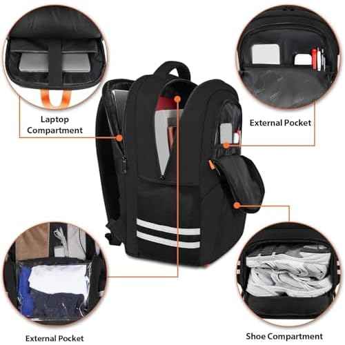 Ytonet Gym Backpack For Men Women, Travel Sports Track Bag With Shoe Compartment USB Charging Port, Large Workout Laptop Backpack Water Resistant College Bag Fit 15.6 Inch, Camping, Black