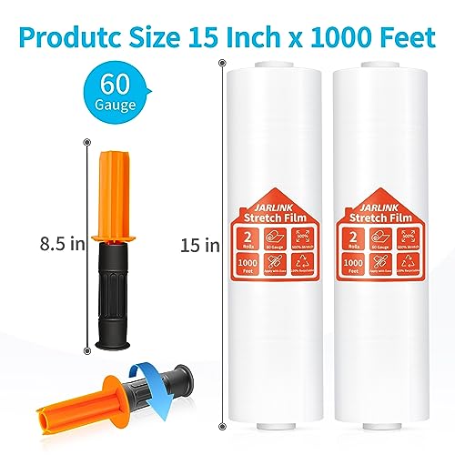 JARLINK 2-Pack Heavy Duty 15" x 1000' Shrink Pallet Wrap with Handles, 60 Gauge Orange Handles