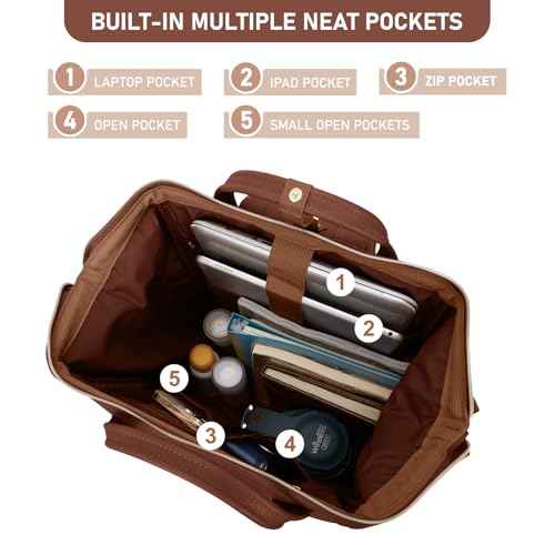 Kah&Kee Leather Backpack for Women and Men 15-inch Laptop Bag | Teacher Professional, Diaper Bag Backpack, Ideal for Work, School, Nurse, College & Travel (Brown, Medium)