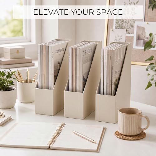 Beige Magazine Holder Set of 3 - Stylish Desk File Organizers by ZICOTO