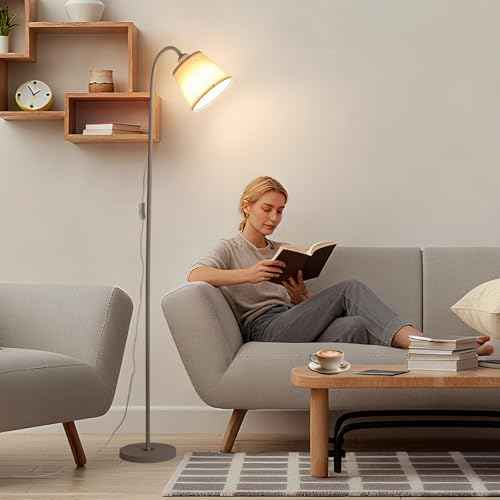 AoMck Floor Lamp for Living Room, Industrial FloorLamps with Adjustable Gooseneck Bendable, 2 in 1Reading Table Lamps for Living Room Bedroom Office12W Bulb Included (W+ Linen Shade)