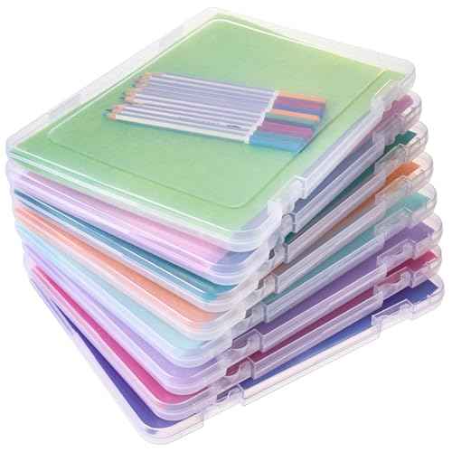 Gueevin 8 Pcs Clear A4 File Portable Paper Project Case, Storage Container, Plastic Flat Box Buckle, Document Letter Storage Box with Handle, 12.2 x 9.06 x 0.79 in for Board Game Magazine Scrapbook