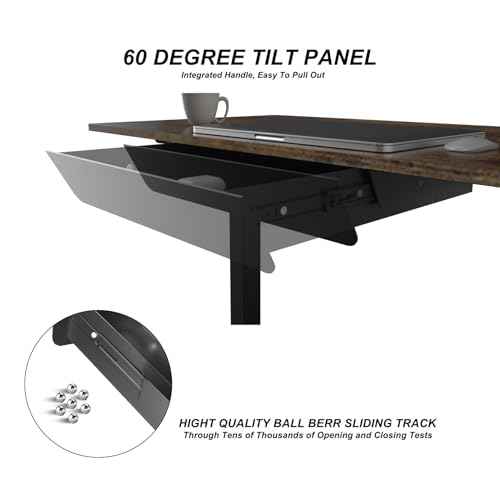 Under Desk Mounted Sliding Drawer with 60 Degree Tilt Panel to Pull Out, 15'' Long & 9'' deep Large Storage Organizer for Sit Stand Workstation