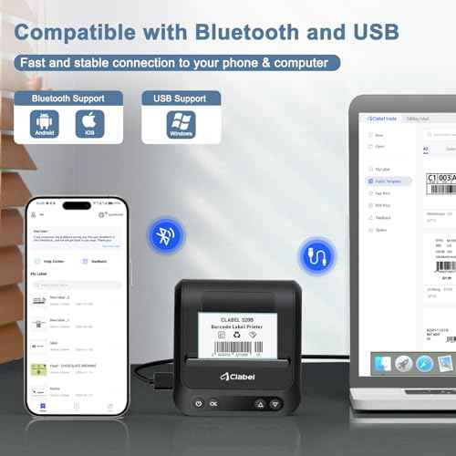 CLABEL 320B Label Maker 3 Inch Bluetooth Barcode Printer Thermal Label Printer Compatible for Small Business,Address, Office, 1 Roll 70x40mm Label
