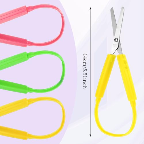 Telooco 3Pcs Children's Safety Loop Scissors with Colorful Handles – Green, Yellow, Pink, 5.5 Inch