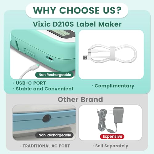 Vixic Label Maker, D210S Label Maker Machine with 4 Laminated Tapes, 12mm Labeler Labelmaker with QWERTY Keyboard, Print Different Fonts Frame Barcode for Home Office School, Green