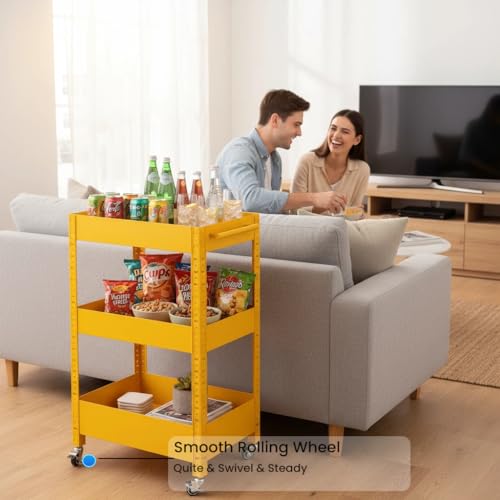 3 Tier Rolling Cart Metal? Quick-Assembly, Thick Galvanized Steel, Waterproof & Moisture-Proof, 200 lbs Max Load, Brake Wheels, Multi-Purpose Use (Home & Commercial & Bar)