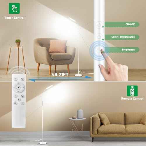 Dimmable LED Floor Lamp, Super Bright Reading Lamps Floor Standing Lamp with Remote & Touch Control, Stepless Dimming & 2700K-6500K Color Temperature, for Living Room Bedroom Office, White