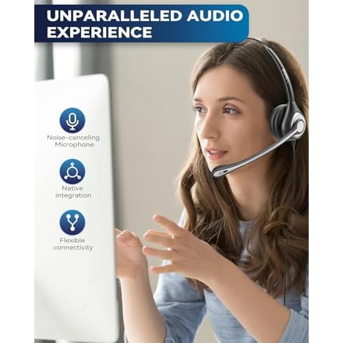 Wantek RJ9 Telephone Headset with Microphone Noise Cancelling, Office Phone Headset Compatible with Plantronics S12 Polycom VVX310 VVX410 VVX411 Avaya 1416 ShoreTel 230 Allworx NEC Landline Phones